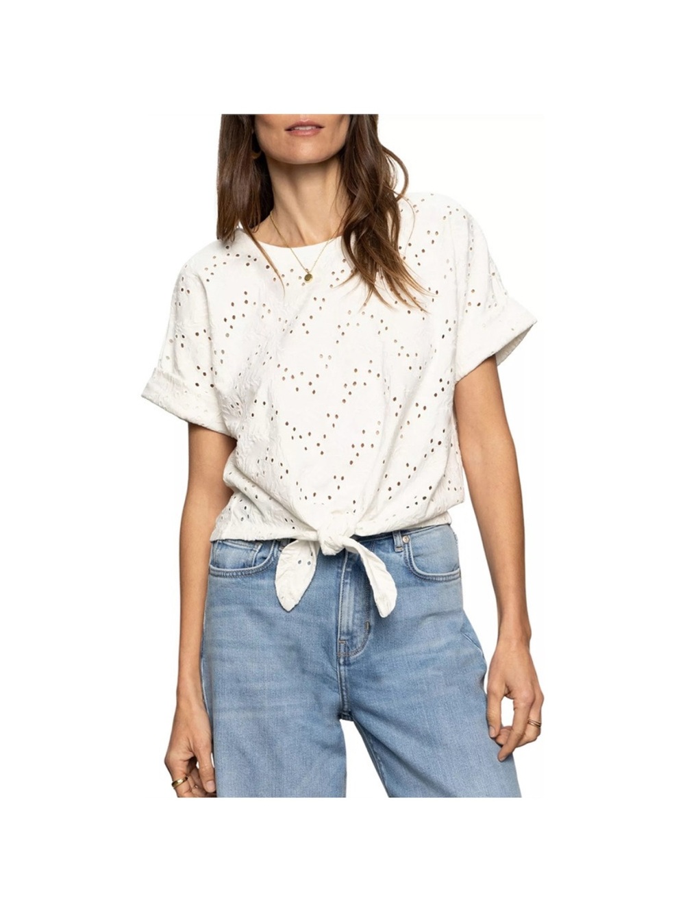 Sanctuary Eyelet Tie-Front All-Day Tee